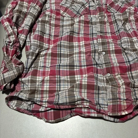 Old Navy Shirt Mens Red Plaid Slim Fit Long Sleeve Pockets Snap | Size XL - Picture 3 of 6